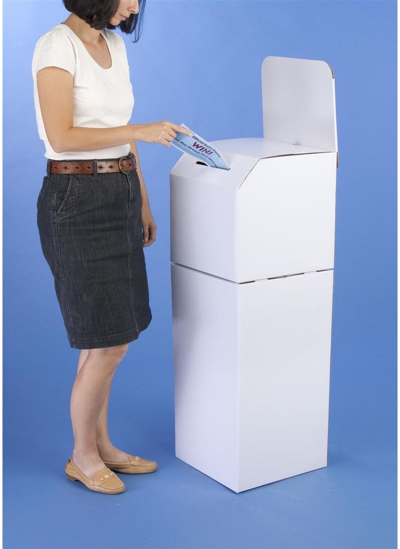 Displays2go FloorStanding Corrugated Ballot Box with Header Detachable Design for Countertop Use  White  - Image 3