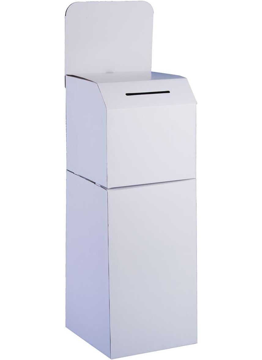 Displays2go FloorStanding Corrugated Ballot Box with Header Detachable Design for Countertop Use  White  - Image 1