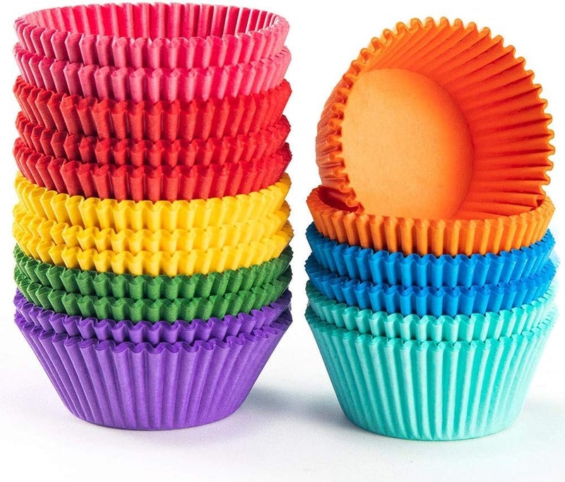 AUTOWRAP Bright Rainbow Standard Cupcake Liners Solid Colorful Paper Baking Cups - Image 1