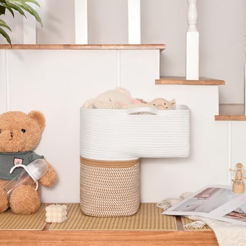 Degeyoyo Woven Stair Basket, Stair Baskets for Wooden Stairs, Carpeted Stairs Storage Basket with Handles, Staircase Baskets for Toys, Books, Yellow, 15” L x 10” W x 15” H - Image 3