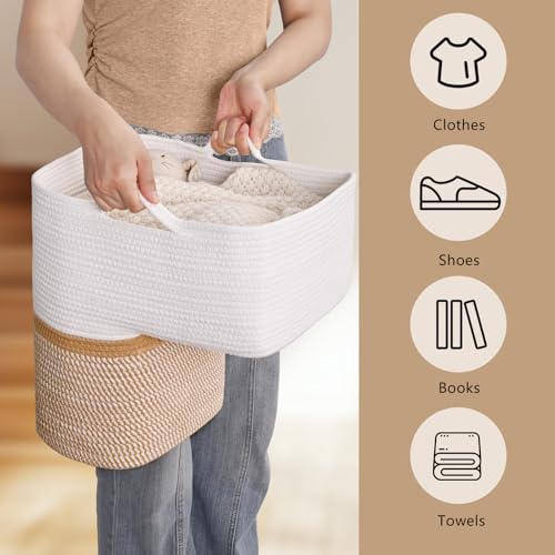 Degeyoyo Woven Stair Basket, Stair Baskets for Wooden Stairs, Carpeted Stairs Storage Basket with Handles, Staircase Baskets for Toys, Books, Yellow, 15” L x 10” W x 15” H - Image 4