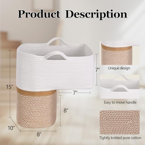 Degeyoyo Woven Stair Basket, Stair Baskets for Wooden Stairs, Carpeted Stairs Storage Basket with Handles, Staircase Baskets for Toys, Books, Yellow, 15” L x 10” W x 15” H - Image 2