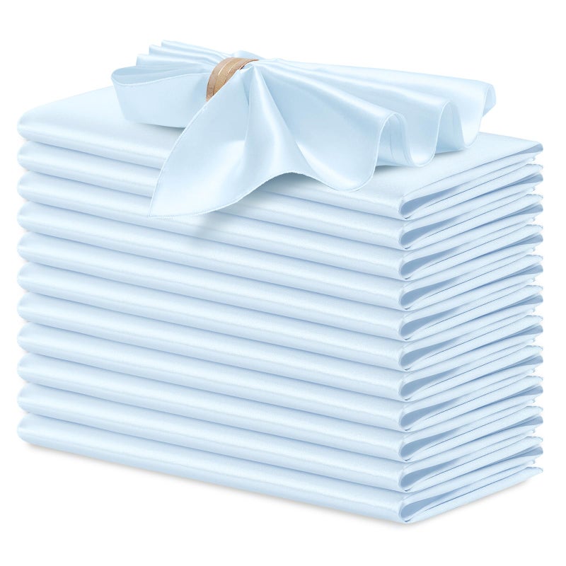 P Pothuiny 12 Pcs Silky Light Blue Satin Napkins 17 x 17 Inches Square Smooth Wedding Dinner Napkins Satin Cloth Napkins Table Napkins for Banquet Party Restaurant Decor Thanksgiving Christmas - Image 3
