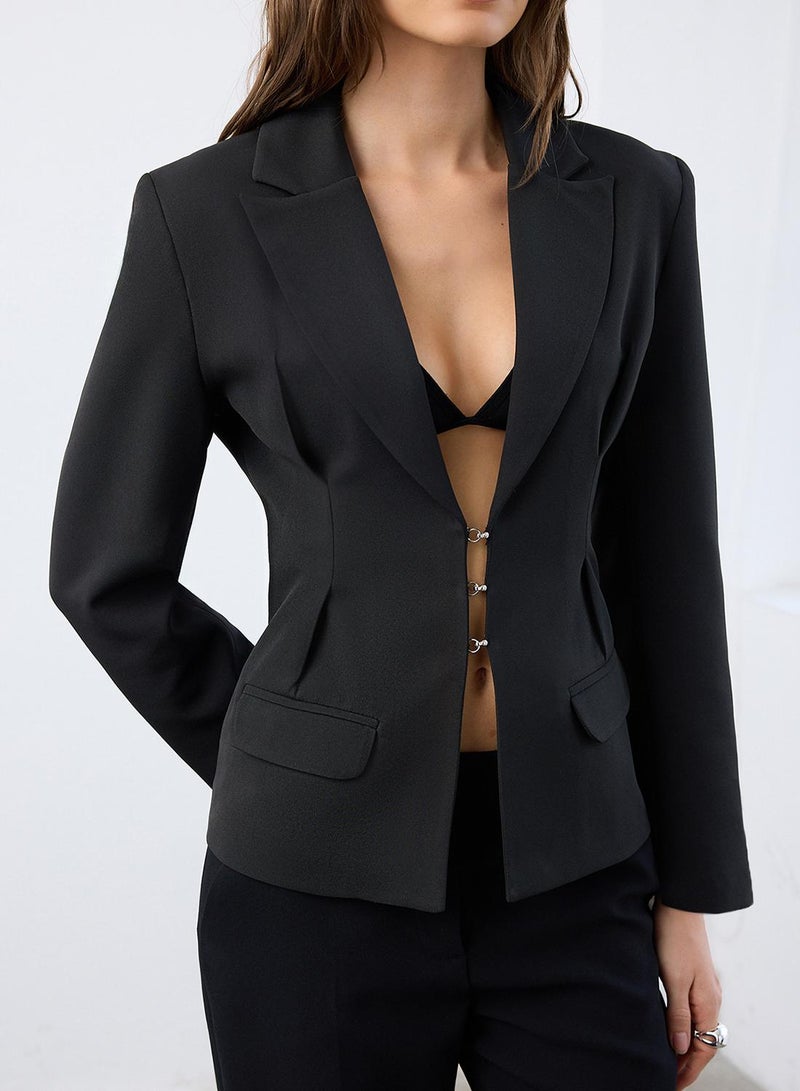 trendyol Black Accessory Closure Fitted/Bodycon Woven Blazer Jacket Twoaw26Bc00012 - Image 3