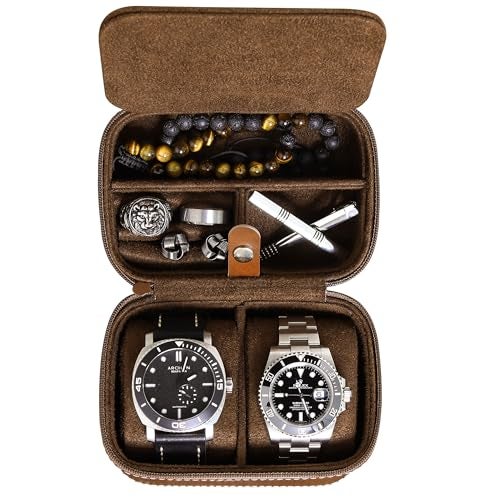 ROTHWELL 2 Watch Travel Case Storage Organizer for 2 Watches | Tough Portable Protection w/Zipper Fits All Wristwatches & Smart Watches Up to 50mm - Image 1