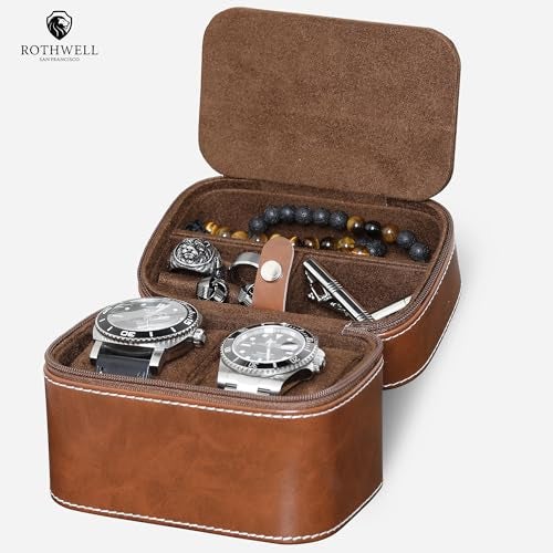 ROTHWELL 2 Watch Travel Case Storage Organizer for 2 Watches | Tough Portable Protection w/Zipper Fits All Wristwatches & Smart Watches Up to 50mm - Image 5