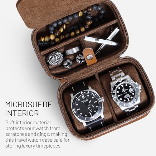 ROTHWELL 2 Watch Travel Case Storage Organizer for 2 Watches | Tough Portable Protection w/Zipper Fits All Wristwatches & Smart Watches Up to 50mm - Image 2