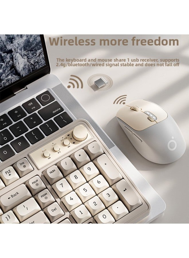 V1 Wireless Keyboard And Mouse Suit Mute Mechanical Feel Girls Computer Office Games Bluetooth Keyboard And Mouse-Color:Mechanical Feel-v1-cream Gray White Light Three-mode Set 【bluetooth 5.0+2.4g W - Image 3