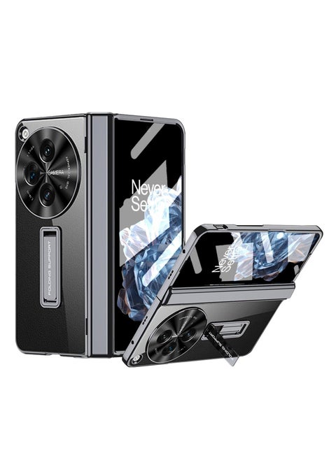 Clear Case for OnePlus Open with Magnetic Hinge Protection, Includes Built-In Screen and Camera Protector, Crystal Clear, Slim Hard PC, Kickstand Feature, Cover for One Plus Open 2023, Black