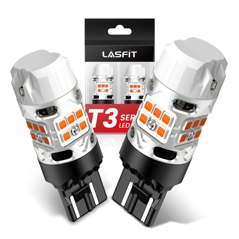 LASFIT T3 7440 7443 LED Bulb Amber 7444NA Built in Resistor 100 Error Free for 4TH Toyota Tacoma 2024 2025 Front Turn Signal Parking Light 500 Brighter 7444 7441 W21W Blinker 2pcs