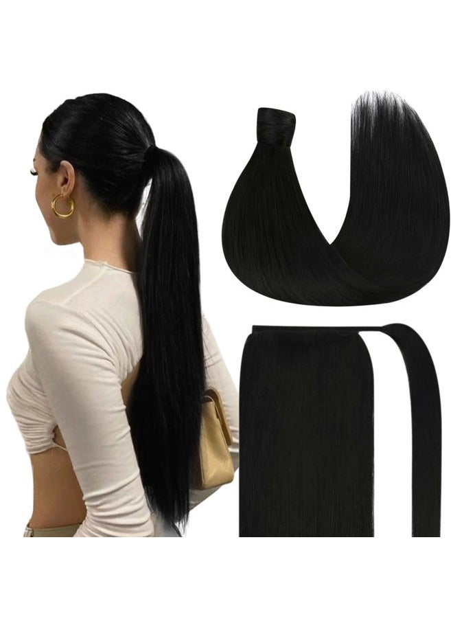 Ve Sunny Clip in Ponytail Hair Extensions Jet Black Human Hair Ponytail Extension Black Ponytail Hair Extensions Wrap around Ponytail Human Comfortable Wear Hair Ponytail Extension 80g 20inch  - Image 1
