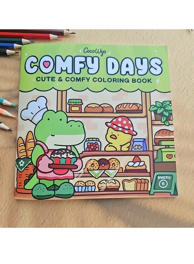 كتاب تلوين الحيوانات اللطيفة والمريحة للكبار والمراهقين – 24 صفحة من الشخصيات الحيوانية الظريفة، ومشاهد المخبز الدافئة المستوحاة من الهيغ، ولحظات صداقة مريحة | تلوين علاجي لتخفيف التوتر والتعبير الإبداعي | ورق عالي الجودة بألوان مختلطة | هدية مثالية للأعياد وأعياد الميلاد - Image 5