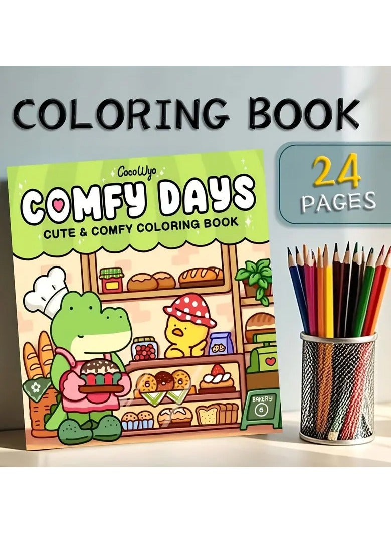 كتاب تلوين الحيوانات اللطيفة والمريحة للكبار والمراهقين – 24 صفحة من الشخصيات الحيوانية الظريفة، ومشاهد المخبز الدافئة المستوحاة من الهيغ، ولحظات صداقة مريحة | تلوين علاجي لتخفيف التوتر والتعبير الإبداعي | ورق عالي الجودة بألوان مختلطة | هدية مثالية للأعياد وأعياد الميلاد - Image 2