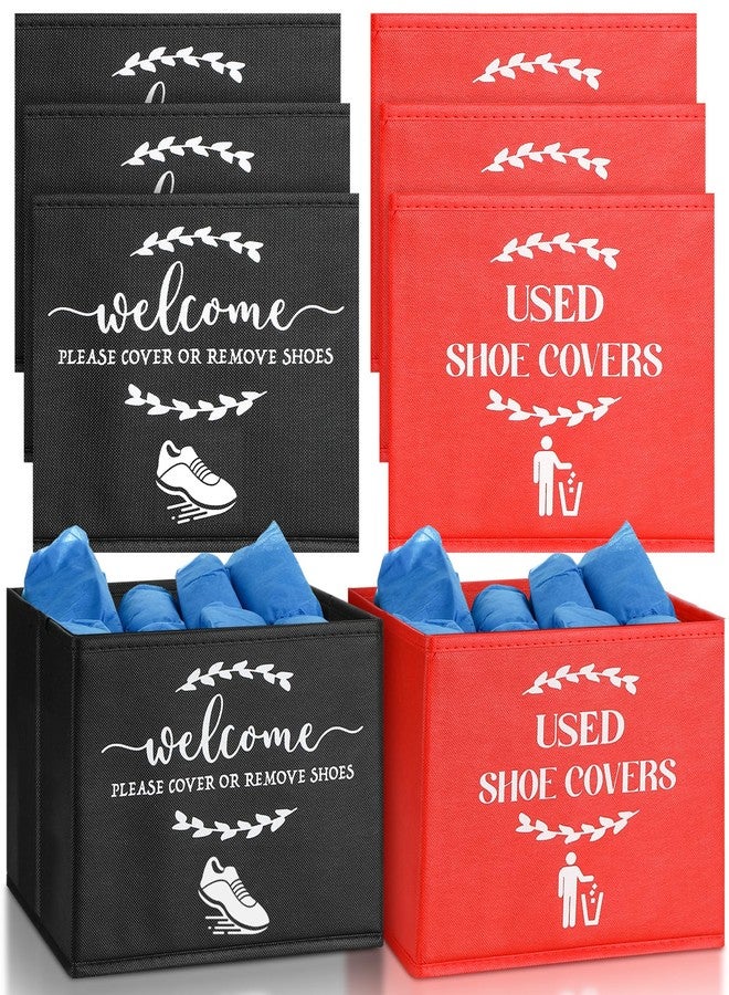 Suzile 6 Pcs Shoe Covers Box Foldable Storage Bin Indoor Shoe Cover Dispenser Shoe Cover Holder for Open Houses Supplies Homeowner Booties (Stylish,Red, Black) - Image 1