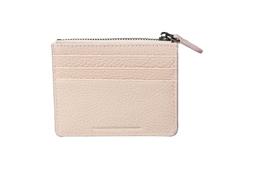 grande 3603 Genuine Leather Card Holder For Women and Men Slim Minimalist Small Zipper Wallet LIGHT PINK - Image 3