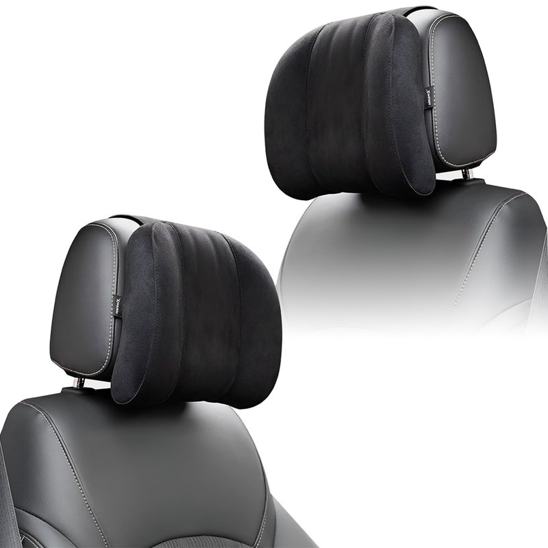 MIKANIX Car Headrest Pillow | Polyfill Fiber Cotton Neck/Head Support Cushion | Ergonomic Travel Headrest | Comfortable Car Seat Pillow | Breathable Soft Cover | Universal Fit (2 Black) - Image 1