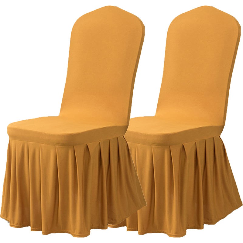 Dimatic Dimatic Dining Room Chair Covers Set of 2  Stretch Parsons Slipcovers with Skirt Super Fit Spandex Chair Seat Protector Cover for Dining Room  Hotel  Ceremony (Gold) - Image 1