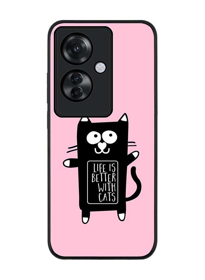 Stylizedd Rugged Black edge case for Oppo Reno11 F / Oppo F25 Pro 5G, Slim fit Case Flexible Anti Drop TPU Gel Thin Cover - Life is better with cats - Image 1