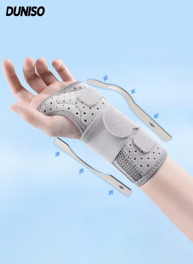 DUNISO Wrist Brace,Wrist Compression Strap,Double Aluminum Plate Support Wrist Guard,Adjustable Strap,Sturdy and Durable,for Weightlifting, Tendonitis, Carpal Tunnel Arthritis, Pain Relief,for Women and Men(Right Hand) - Image 1