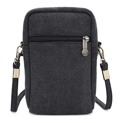 SILKAREA Women Canvas Cell Phone Purse Crossbody Bag Embroidered Small Shoulder Bags Handbags Credit Card Wallet Pouch (Black) - Image 2