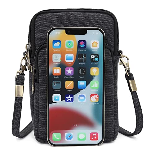 SILKAREA Women Canvas Cell Phone Purse Crossbody Bag Embroidered Small Shoulder Bags Handbags Credit Card Wallet Pouch (Black) - Image 3