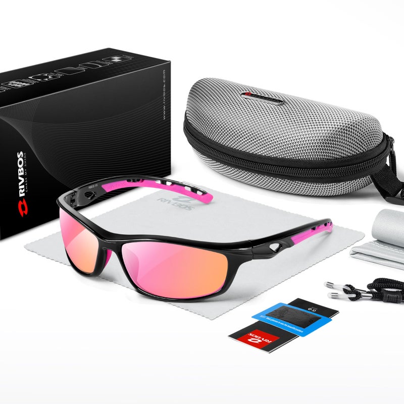 RIVBOS Womens Sunglasses Polarized TR90 Unbreakable Frame Sports Driving Fishing Cycling RB833-Black&Pink - Image 5