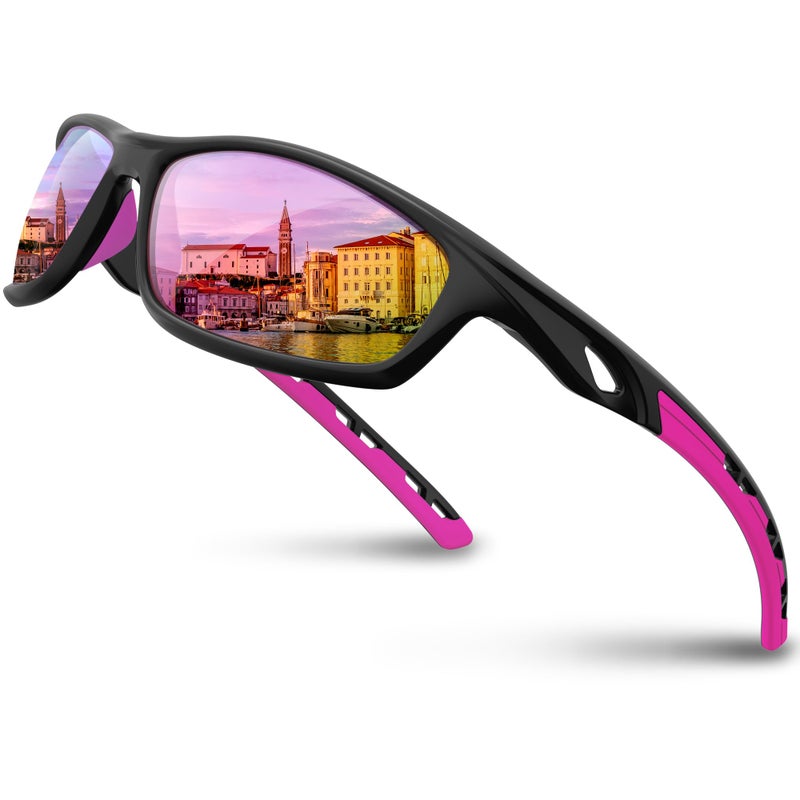 RIVBOS Womens Sunglasses Polarized TR90 Unbreakable Frame Sports Driving Fishing Cycling RB833-Black&Pink - Image 1