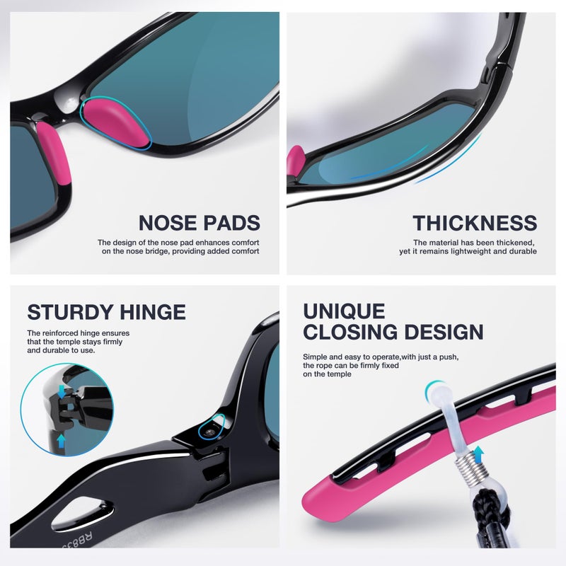 RIVBOS Womens Sunglasses Polarized TR90 Unbreakable Frame Sports Driving Fishing Cycling RB833-Black&Pink - Image 4