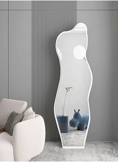 fashionhome Modern Scandinavian Design Full Length Mirror Standing Hanging or Leaning Against Wall Large Bedroom Floor Mirror Dressing Mirror Wall-Mounted Mirror Wood Frame Wavy Mirror Round Corner 40 x 150 cm  - Image 5