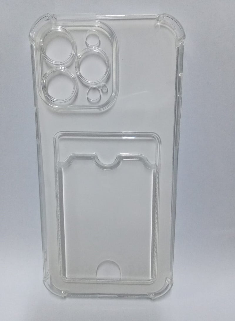 Card Wallet Design Back Cover for iPhone 13 Pro Max, Shockproof Flexible Polyurethane Flexible Case with Cute Card Holder, clear 