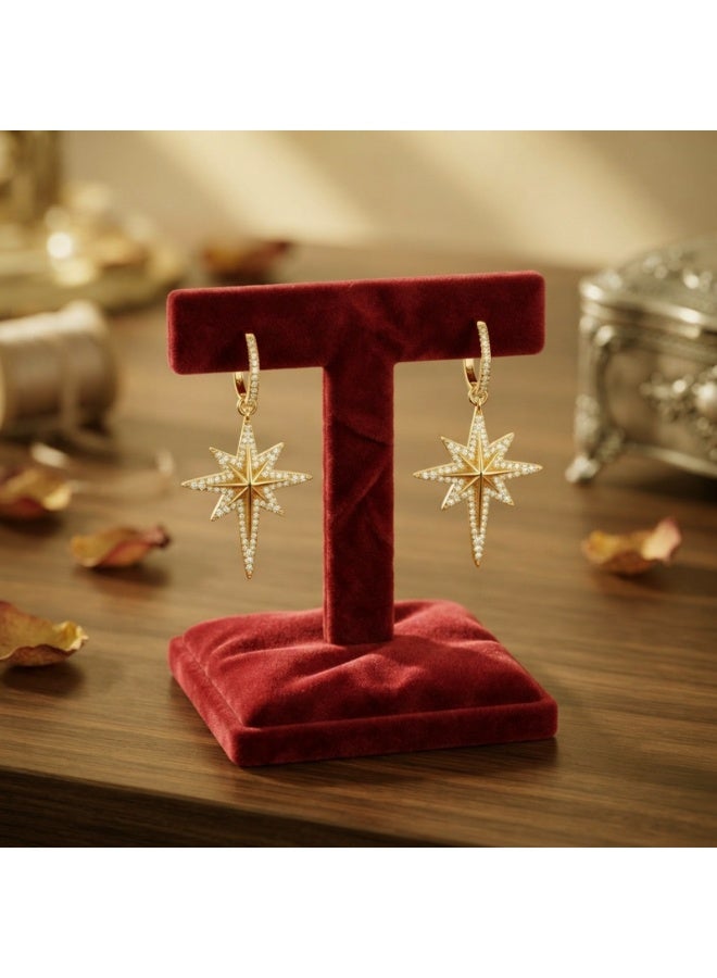 Julia Store 21K Real Gold Plated Metal Dainty Trendy Deluxe New Start Love Friendship Protector Cubic Zirconia North Star Pendant Minimalist Gold Celestial Drop Dangle Earrings Jewelry Gift For Women - Image 2