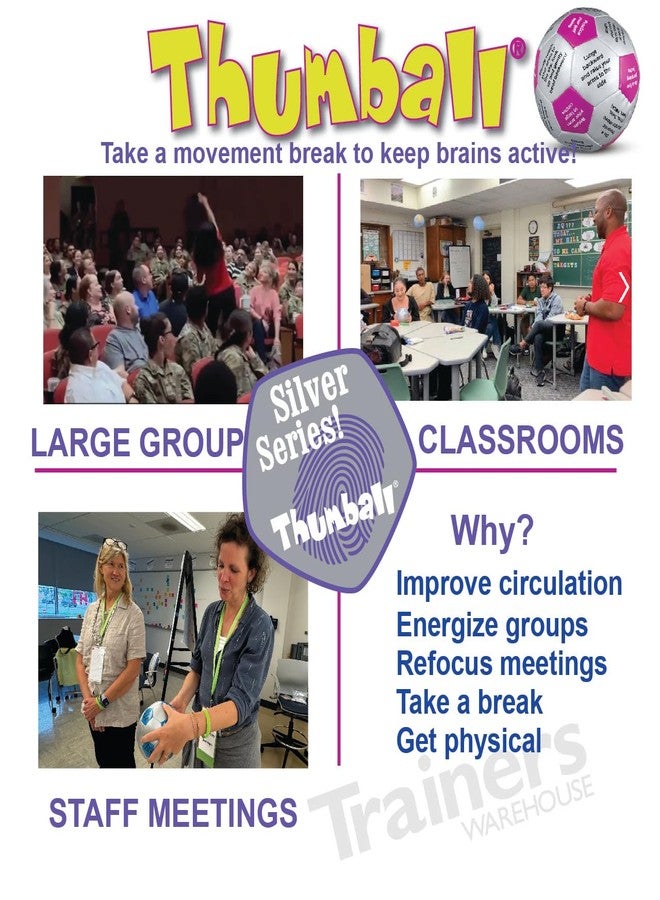 Trainers Warehouse Energy Break Thumball 6" | Fun Ice Breaker - Get The Blood Flowing & Improve Memory with Movement Activities | 32 Panels to Prompt Conversation | Get Movin' - Image 4