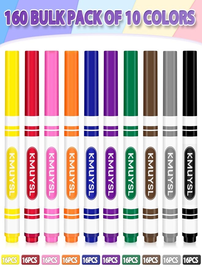 KMUYSL 160 Count Washable Markers Bulk, 10 Assorted Colors - Broad Line Conical Tip Coloring Markers for Kids, School Art Supplies & Back to School Supplies, Teacher Classroom Must Haves - Image 5