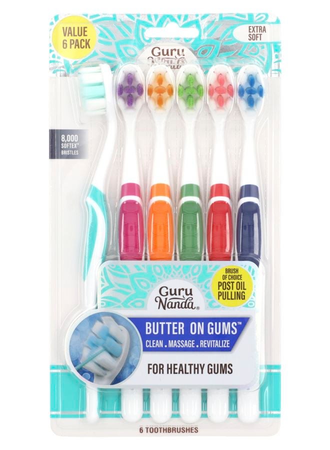 GuruNanda Bristle Toothbrush Multi-Pack Extra Soft 6 Toothbrushes