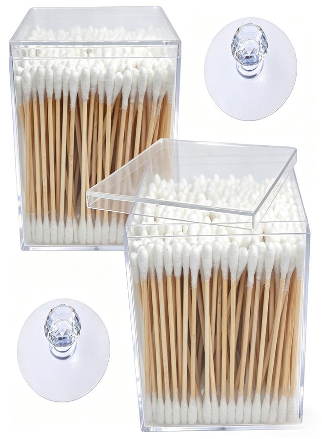 RIKWOG Cotton Swabs, 1200 Count Bamboo Sticks Cotton Swabs with 2 Clear Square Acrylic Cotton Buds Jars For Ears Makeup or Nails Personal Care - Image 1