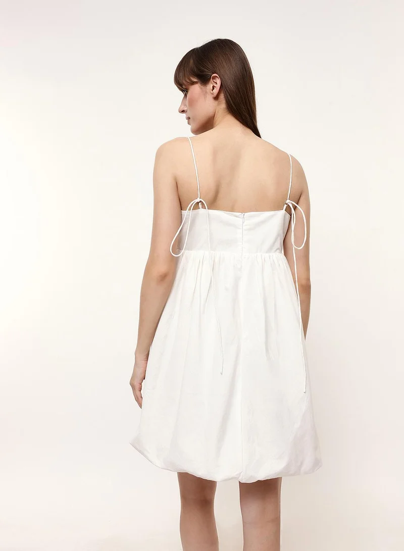 دينيس لينغو Off White 100% Cotton Poplin Embroidered Mini Wrap Loose Dress For Women