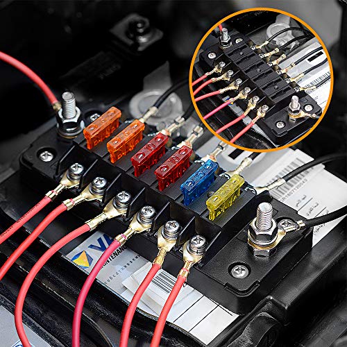 ELECTOP 6 Way Fuse Block Blade Fuse Box with Negative Bus, 6 Circuit Fuse Holder Fuse Block w/Negative Bus, Waterproof Protection Cover Sticker Labels for 12V/24V Automotive Car Truck Boat Marine RV - Image 2