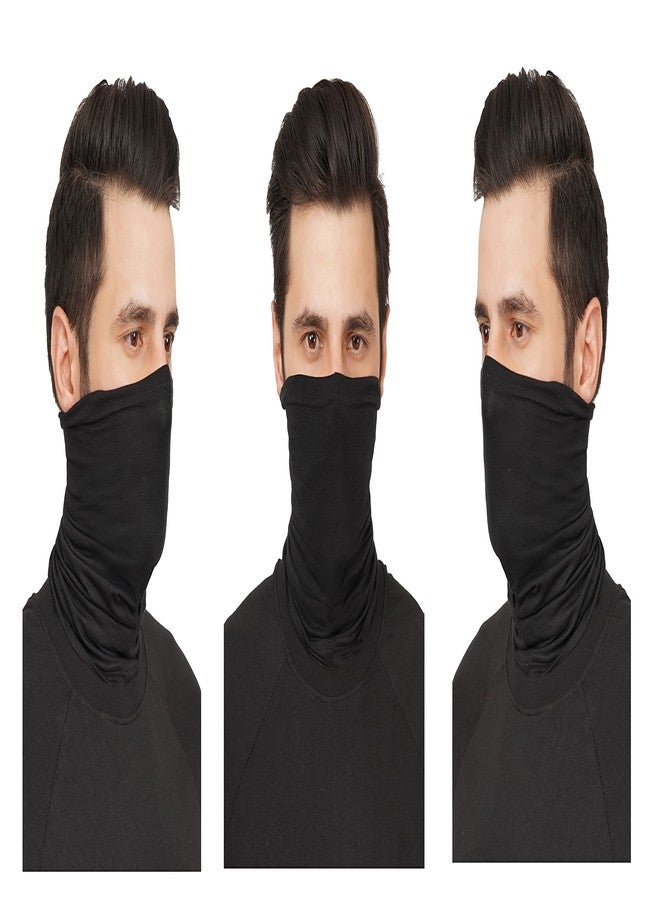 PrimeBox Men Pro Cotton Face Mask Bike Riding Washable Reusable Dust Protection Cover Neck gaitor Mask For Men Women Balaclava Bandana 9in1 tube (Pack of 3 Black Bandana Cotton) - Image 1