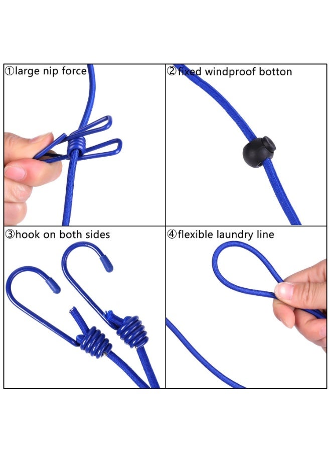 Portable Travel Clothing Line, Adjustable Elastic Travel Camping Stretchable Clothing Line, With 12 Clips, Suitable For Outdoor And Indoor Use (Blue) - Image 2