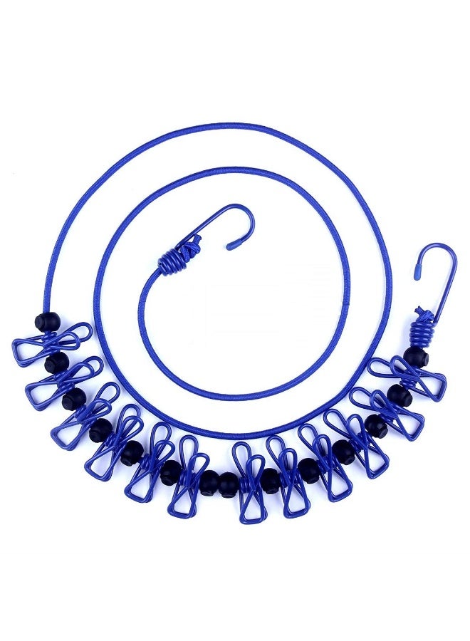 Portable Travel Clothing Line, Adjustable Elastic Travel Camping Stretchable Clothing Line, With 12 Clips, Suitable For Outdoor And Indoor Use (Blue) - Image 1