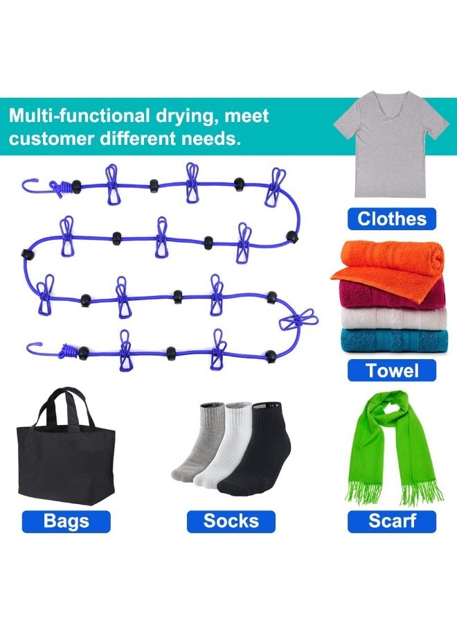 Portable Travel Clothing Line, Adjustable Elastic Travel Camping Stretchable Clothing Line, With 12 Clips, Suitable For Outdoor And Indoor Use (Blue) - Image 3