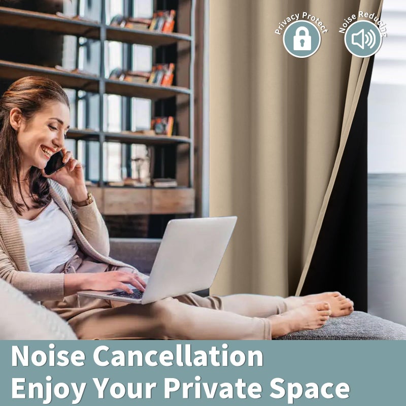 BGment بئسة معزولة حرارية بنسبة 100 ٪ الستائر اللعين لغرفة النوم مع بطانة سوداء طبقة مزدوجة الكاملة الغرفة الضيق ضوضاء الستار جروميت (52 × 84 بوصة الرمال 2 لوحات) - Image 5