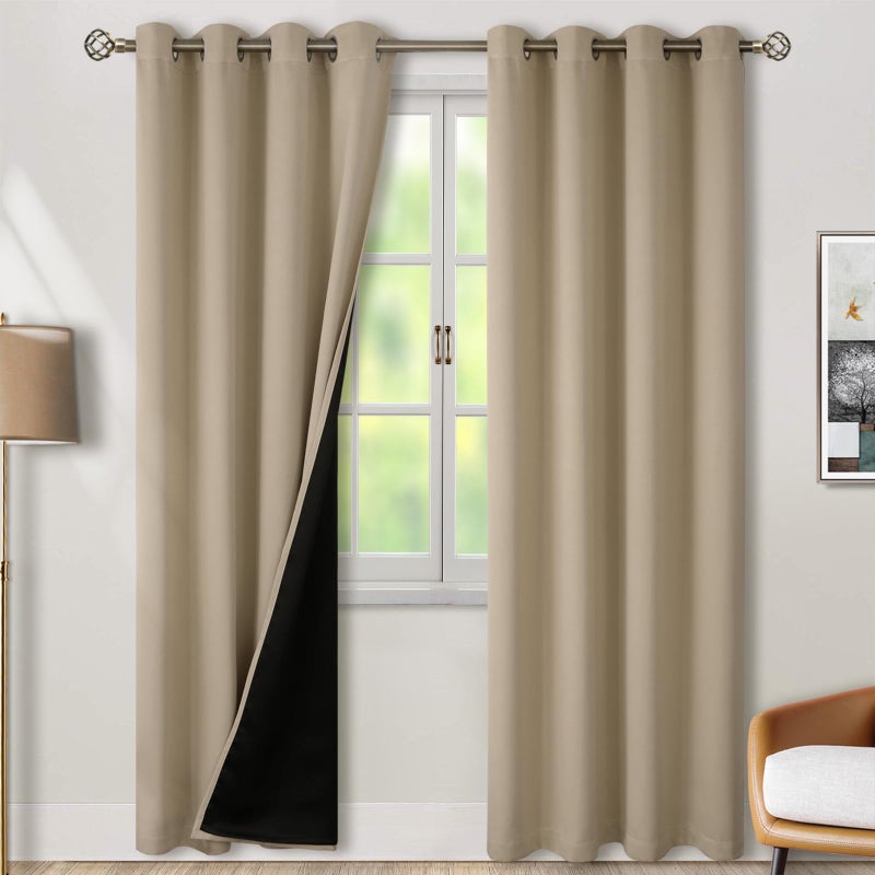 BGment بئسة معزولة حرارية بنسبة 100 ٪ الستائر اللعين لغرفة النوم مع بطانة سوداء طبقة مزدوجة الكاملة الغرفة الضيق ضوضاء الستار جروميت (52 × 84 بوصة الرمال 2 لوحات) - Image 1