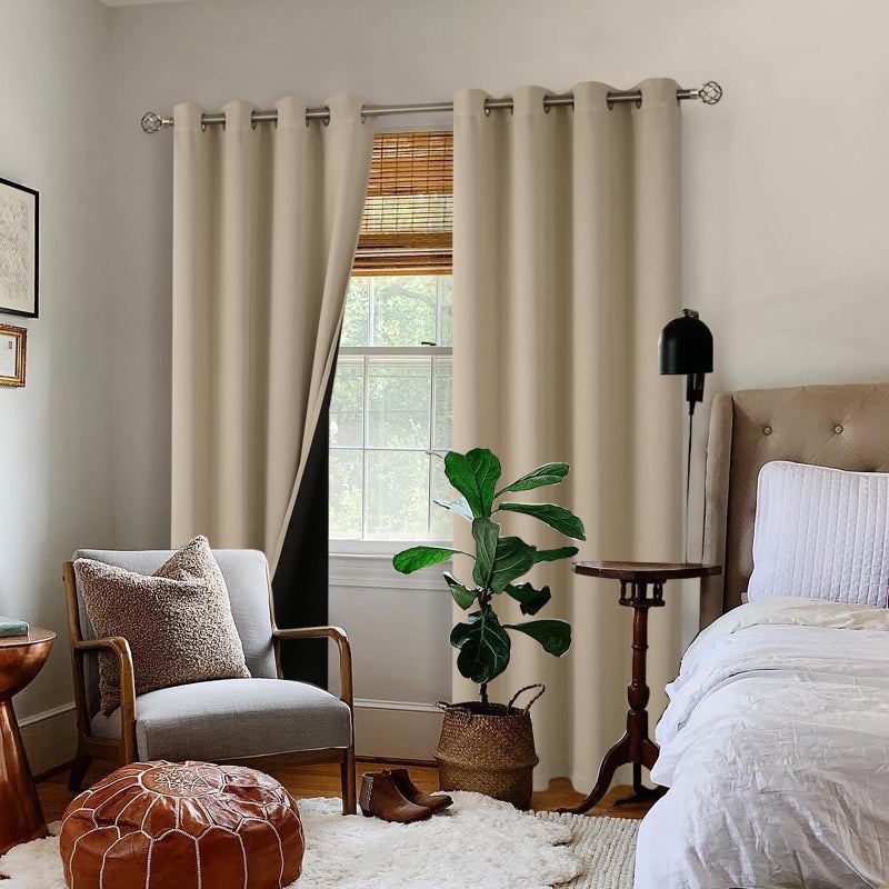 BGment بئسة معزولة حرارية بنسبة 100 ٪ الستائر اللعين لغرفة النوم مع بطانة سوداء طبقة مزدوجة الكاملة الغرفة الضيق ضوضاء الستار جروميت (52 × 84 بوصة الرمال 2 لوحات) - Image 2