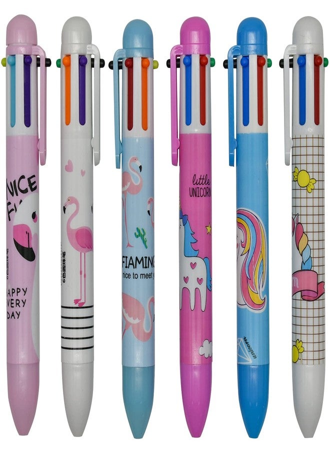 Maydahui 12 PCS Multicolor Ballpoint Pen 6-in-1 Pens Flamingo Unicorn Retractable Priting Pen 6 Color for Writing Office - Image 1