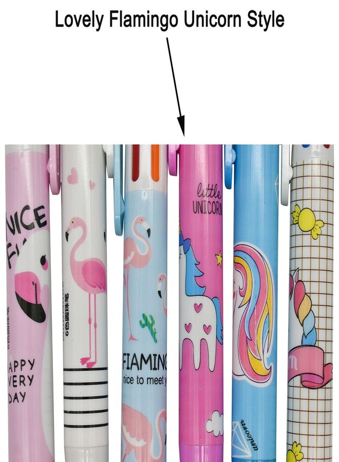 Maydahui 12 PCS Multicolor Ballpoint Pen 6-in-1 Pens Flamingo Unicorn Retractable Priting Pen 6 Color for Writing Office - Image 3