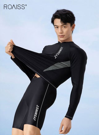 2 Piece Men's Swimsuit Set Fashion Loose Fitting Quick Drying Sun Protection Swimsuit Set With Double Layer Swimming Shorts - view 3