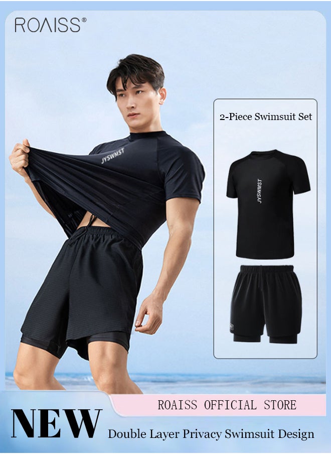 roaiss - 2 Piece Men's Swimsuit Set Fashion Loose Fitting Quick Drying Sun Protection Swimsuit Set With Double Layer Swimming Shorts - Image 1