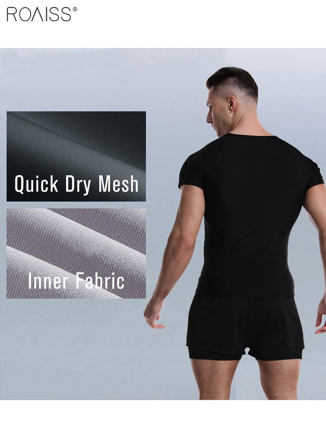 roaiss - 2 Piece Men's Swimsuit Set Fashion Loose Fitting Quick Drying Sun Protection Swimsuit Set With Double Layer Swimming Shorts - Image 1