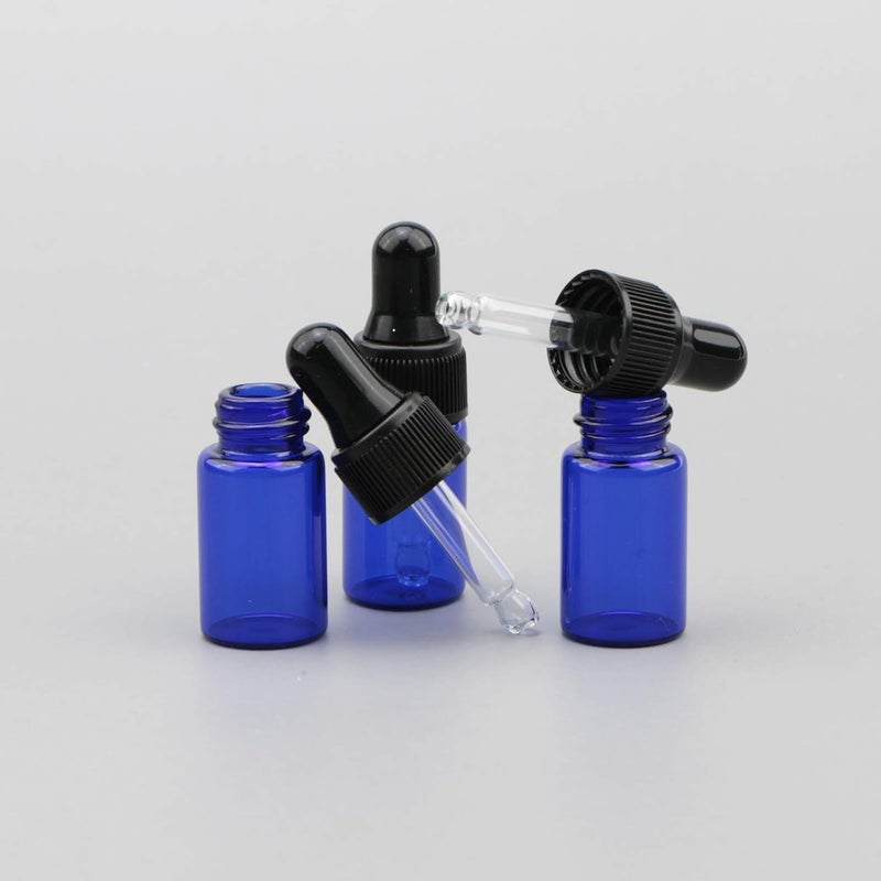 NewZoll 3ml Blue Glass Dropper Bottle With Black Rubber Cover Tapered Glass Droppers Pack of 40 - Image 4